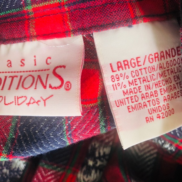 Red Black Plaid Shirt Large Black Corduroy Collar Basic Editions Holiday - Picture 2 of 8